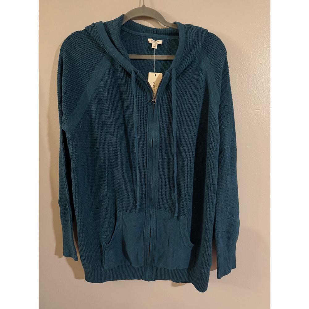 Sonoma Goods for Life Womens 2X Teal Bayou Waffle Knit Zip Hoodie Cardigan NEW